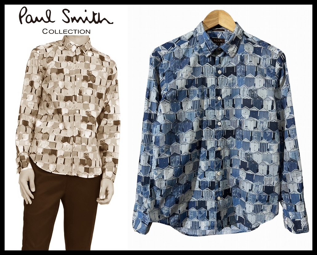 送料無料 Paul Smith COLLECTION ポールスミス コレクション 19ss 194385 N8875 ビーチ サイド ハット 総柄 プリント 長袖 シャツ S_画像1