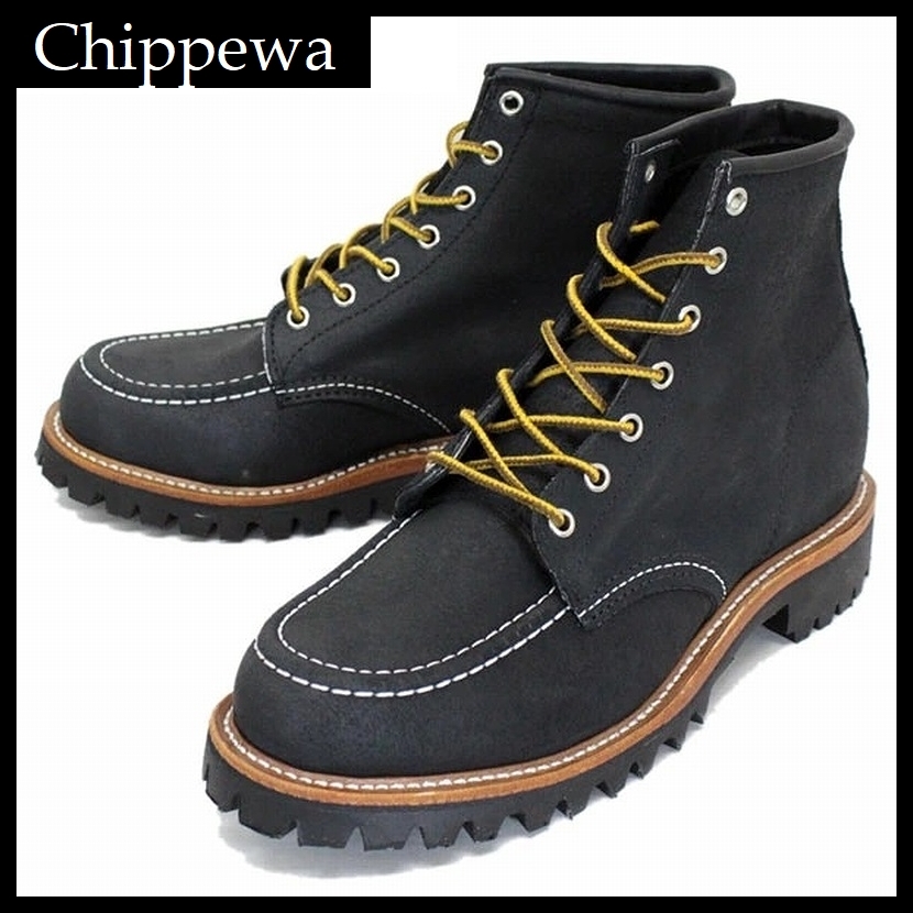 送無 新品 USA製 CHIPPEWA チペワ 1901M62 ホーウィン社 ラフアウト フルグレイン モックトゥ ラギッド フィールド ブーツ 黒 US9.5D ②