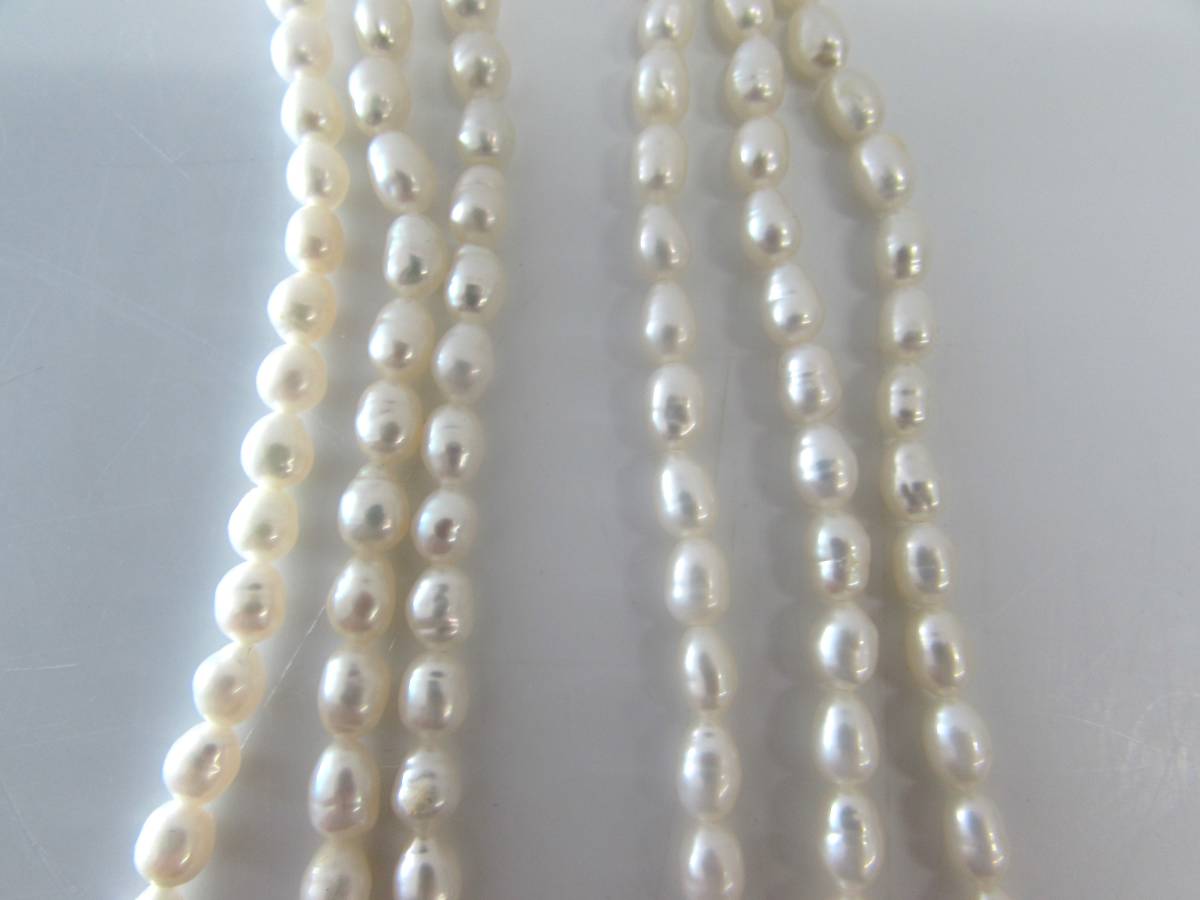 美品 バロックパール 3連 本真珠 パール ネックレス ロングネックレス SILVER刻印 アクセサリー 服飾小物 ファッション小物 ケース付 A33_画像6