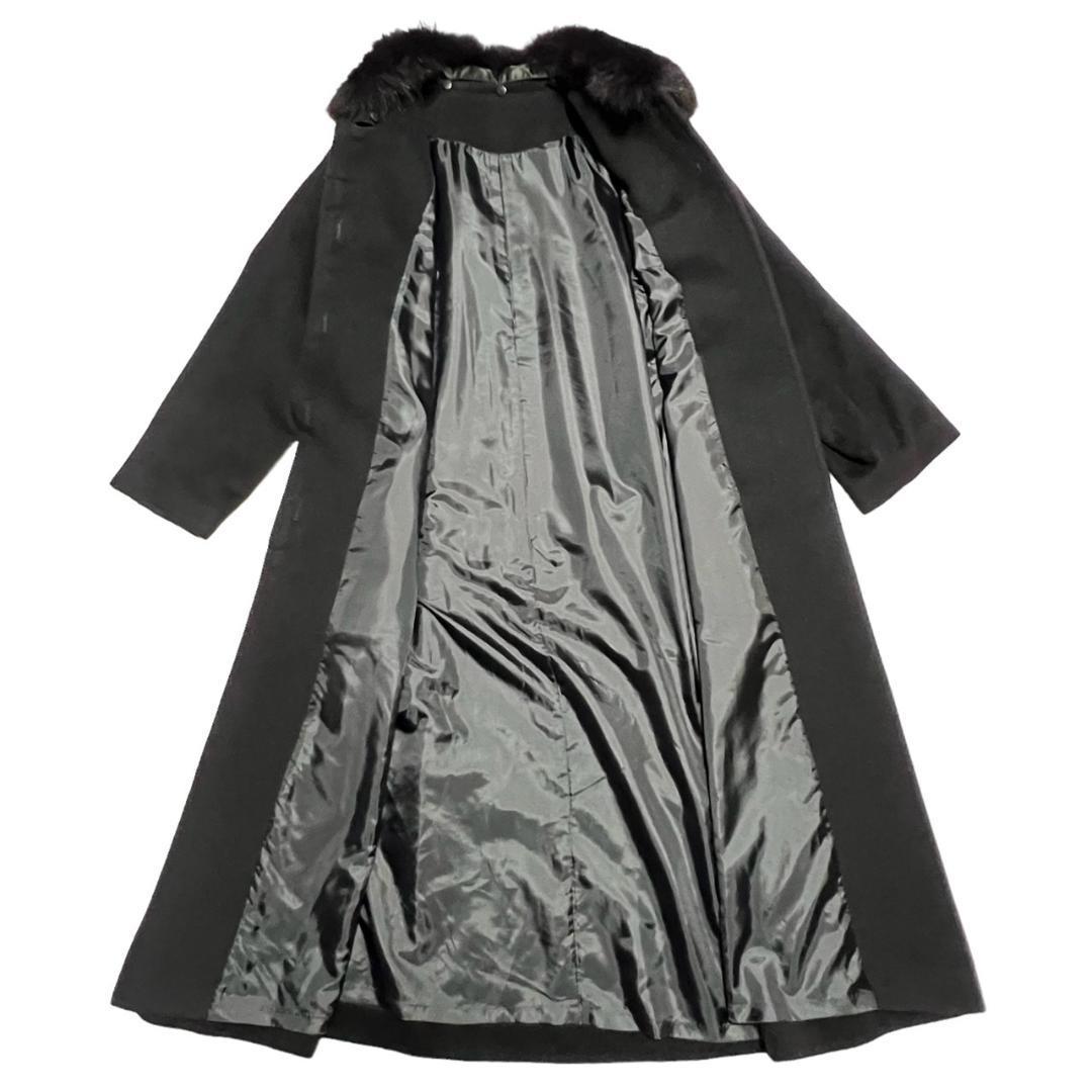 美品 アンゴラ ブルーフォックス ブラック ロングコート L相当 日本製
