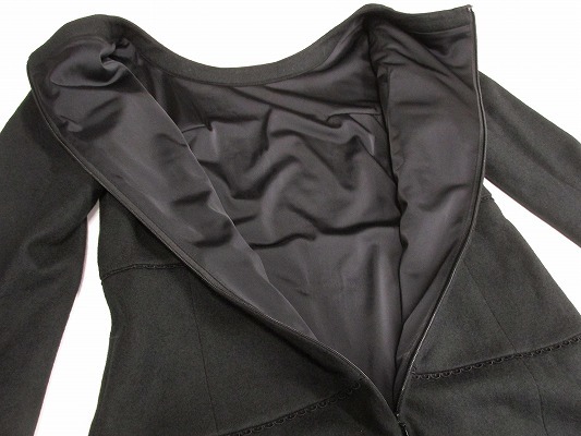 i3203：Courreges(クレージュ) ウール ツーピース 38 フリルジャケット＆7分袖ワンピース ブラック黒/フォーマル ドレス_画像3