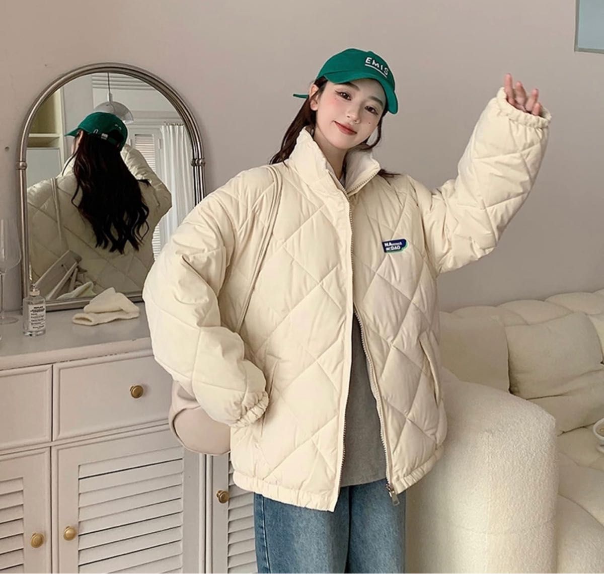 中綿ジャケット レディース ダウンコットン 綿服 ブルゾン 冬 菱形キルティング 厚手 アウター 立ち襟 保温 あったか