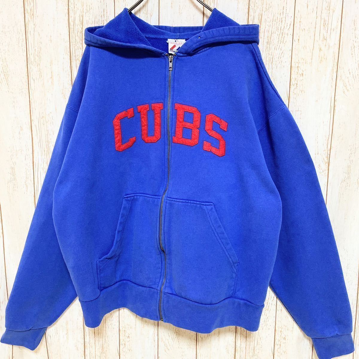 90s Majestic マジェスティック MLB Chicago Cubs シカゴ・カブス フルジップ スウェット パーカー L メジャーリーグ USA古着 アメリカ古着_画像2