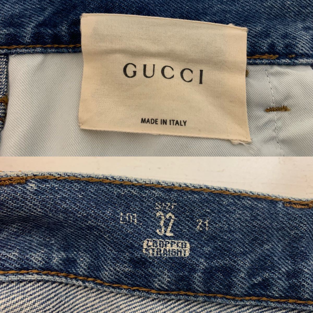 GUCCI グッチ MADE IN ITALY イタリア製 アレッサンドロミケーレ期 ヴィンテージダメージ加工 デニムパンツ ライトブルー 32 アーカイブ_画像8