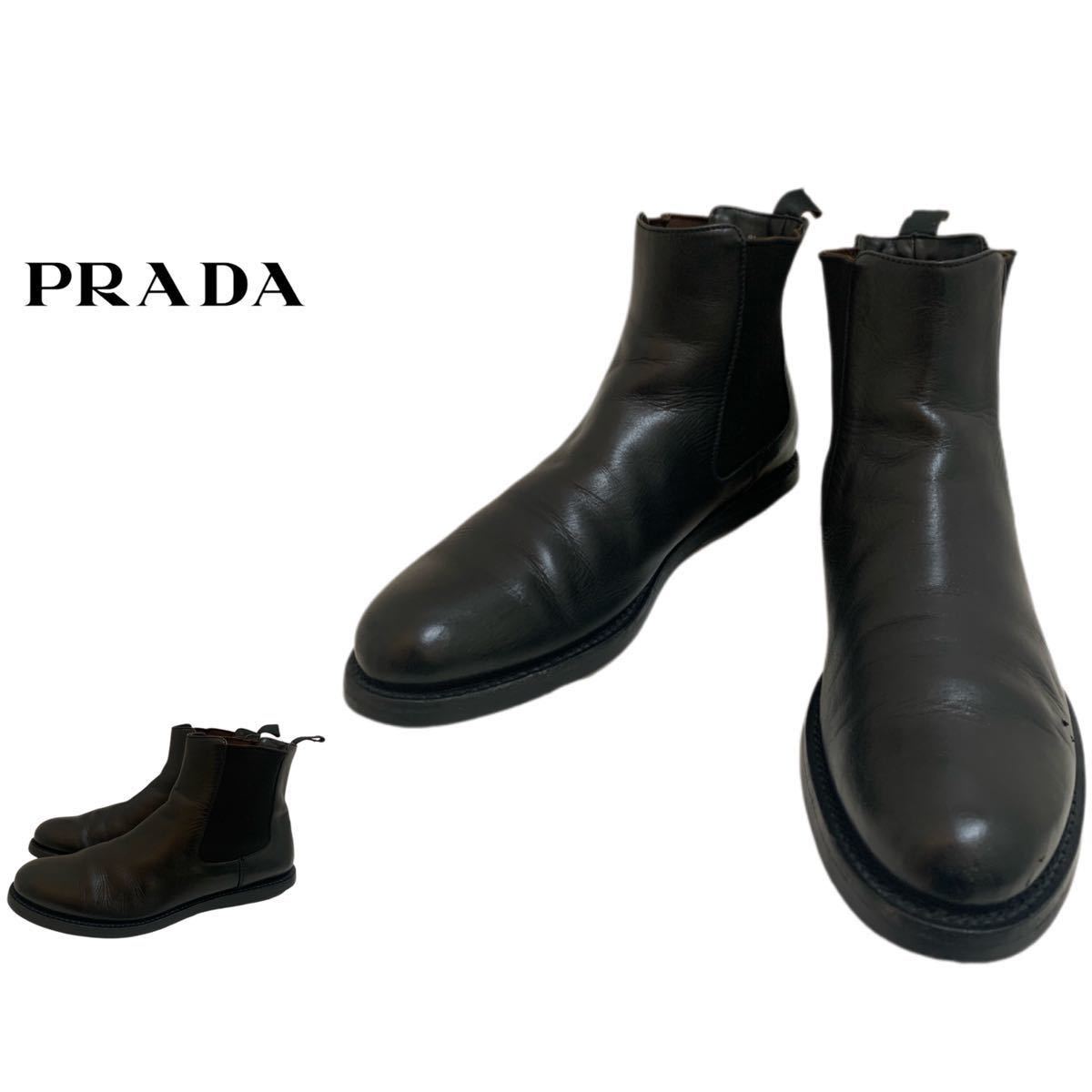 PRADA プラダ MADE IN ITALY イタリア製 サイドゴアレザーブーツ レザーチェルシーブーツ レザーブーツ ブラック 9(28.5位) アーカイブ_画像1