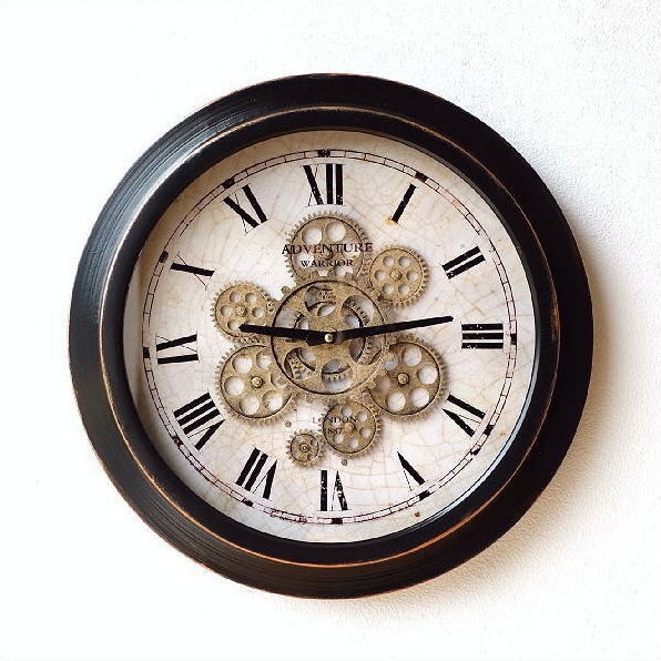 掛け時計 壁掛け時計 おしゃれ アンティーク レトロ クラシック モダン ローマ数字 ブラック 黒 大きめ 大きい アイアンの掛け時計 ギアーA