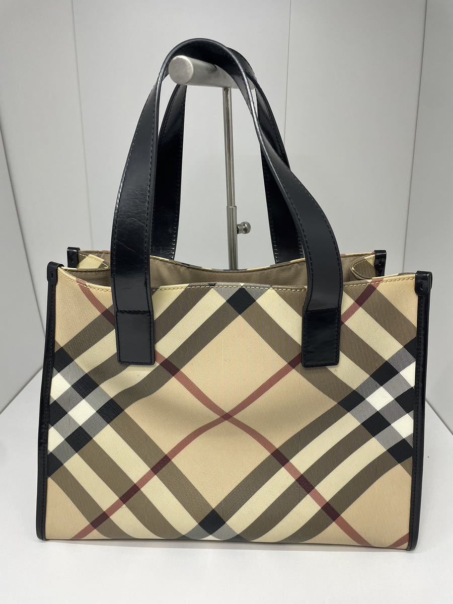 BURBERRY バーバリー　ノバチェック　PVC カーフ レザー 本革　トート バッグ　ベージュ ブラック 肩掛け_画像2