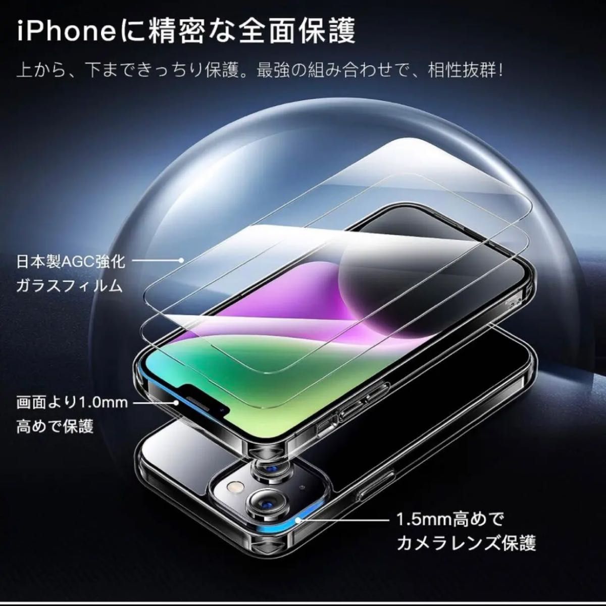 iPhone 14 pro max 用 フィルム付きケース　クリア