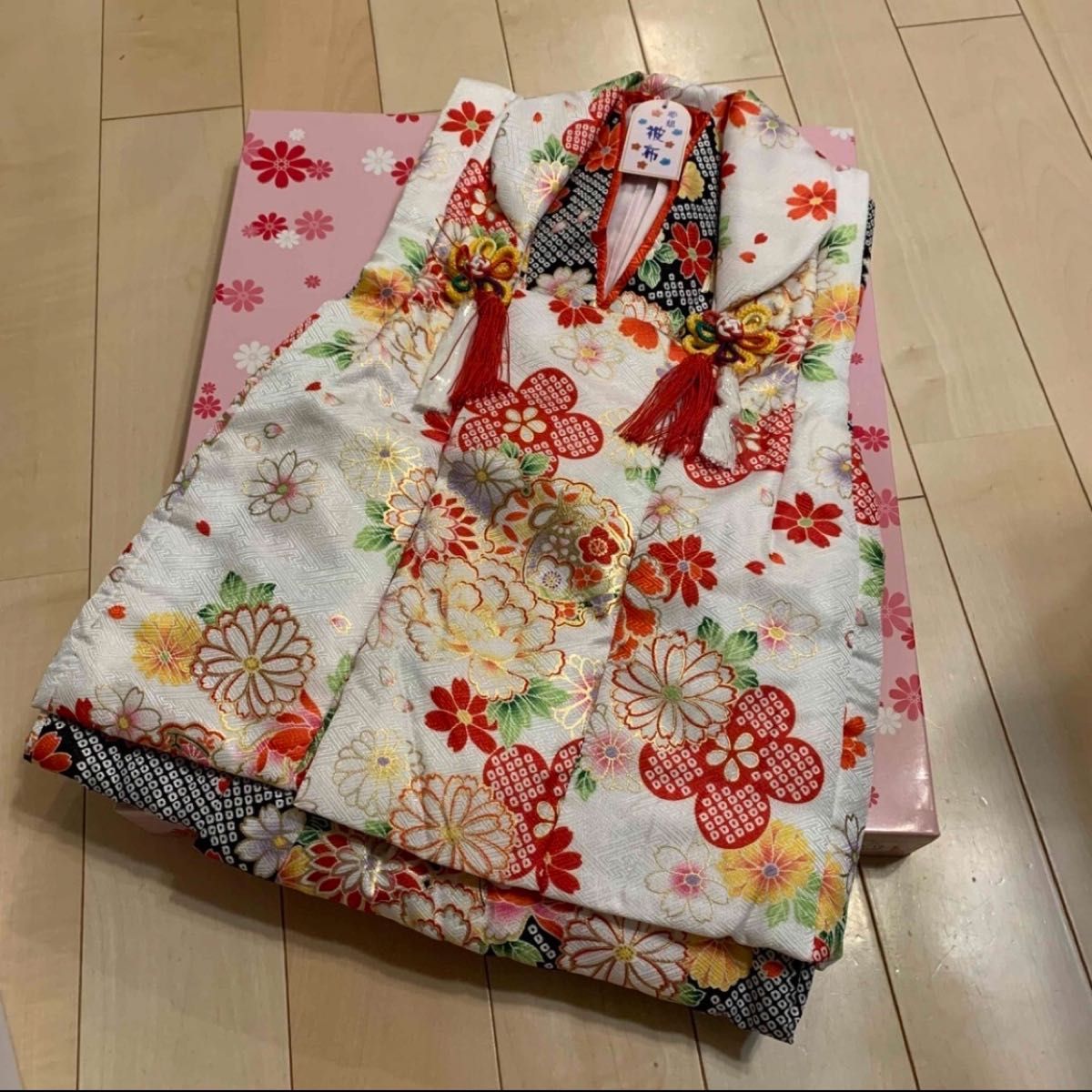 新品 女の子 七五三 3歳 被布 着物セット 黒 ゆきわ 七五三着物 和装小物 被布 草履 着物小物
