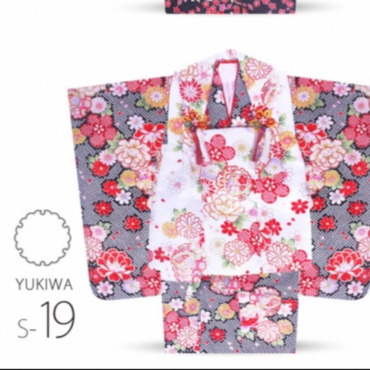 新品 女の子 七五三 3歳 被布 着物セット 黒 ゆきわ 七五三着物 和装小物 被布 草履 着物小物