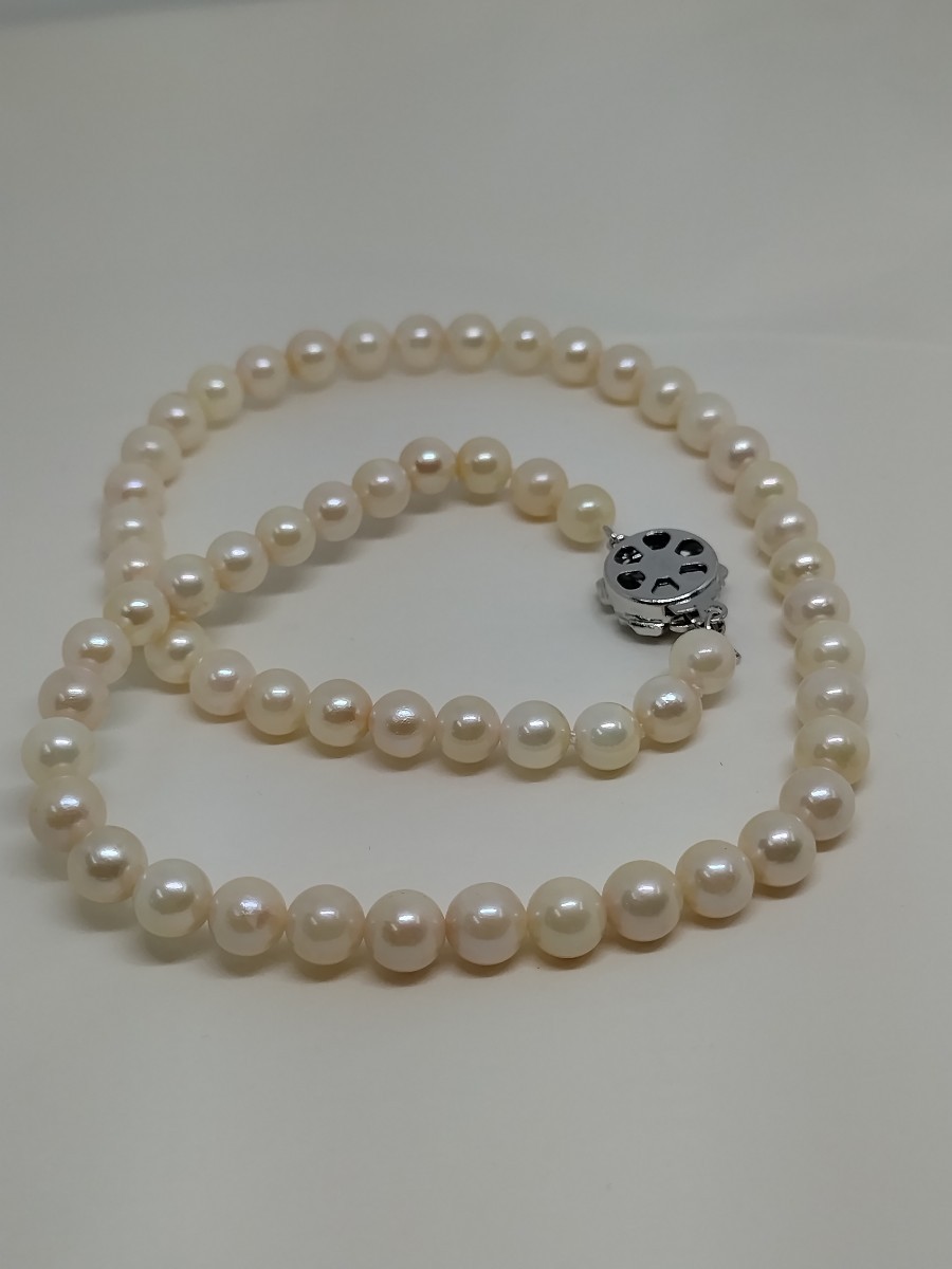 Pearl SILVER necklace パールネックレス 本真珠ネックレス 真珠 シルバー 本真珠　アコヤ真珠　6.5-7mm 41cm 28.8g 限定品　照り良し_画像2