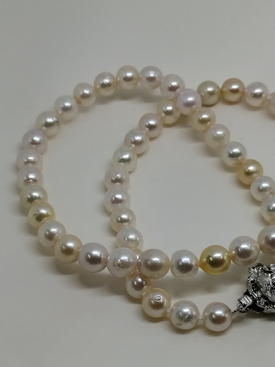 本真珠ネックレス Pearl SILVER necklace accessory パールアクセサリー シルバー アコヤ真珠7-7.5mm 42cm 33.4g 希少マルチカラー　照り有_画像5