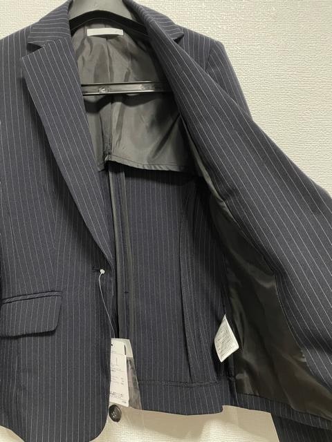 新品☆7号S♪紺系ストライプ２パンツスーツお仕事オフィス通勤スーツ☆u470