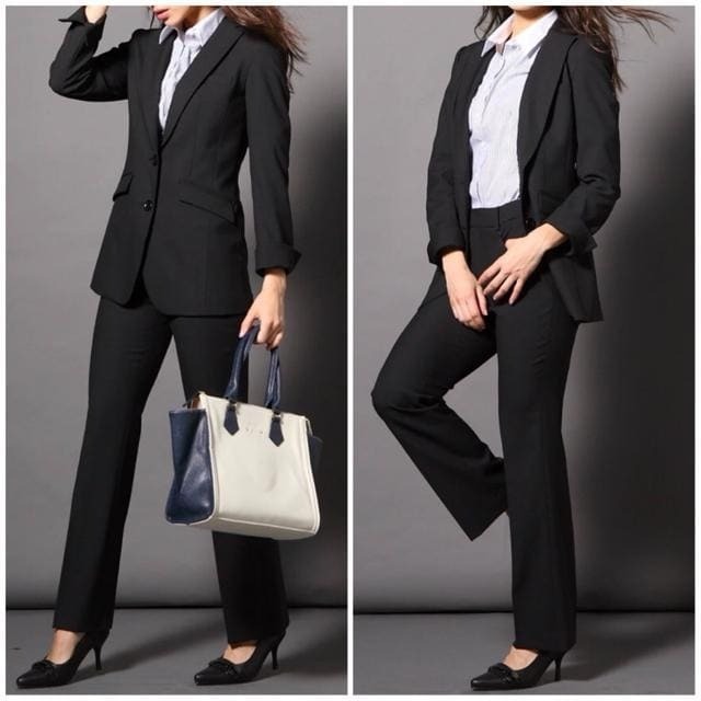  new goods *11 number M black plain strut pants suit stretch work formal *w524