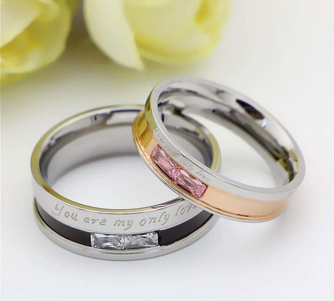  pairing four angle diamond ring stainless steel ring stainless steel ring pair accessory metal allergy correspondence 