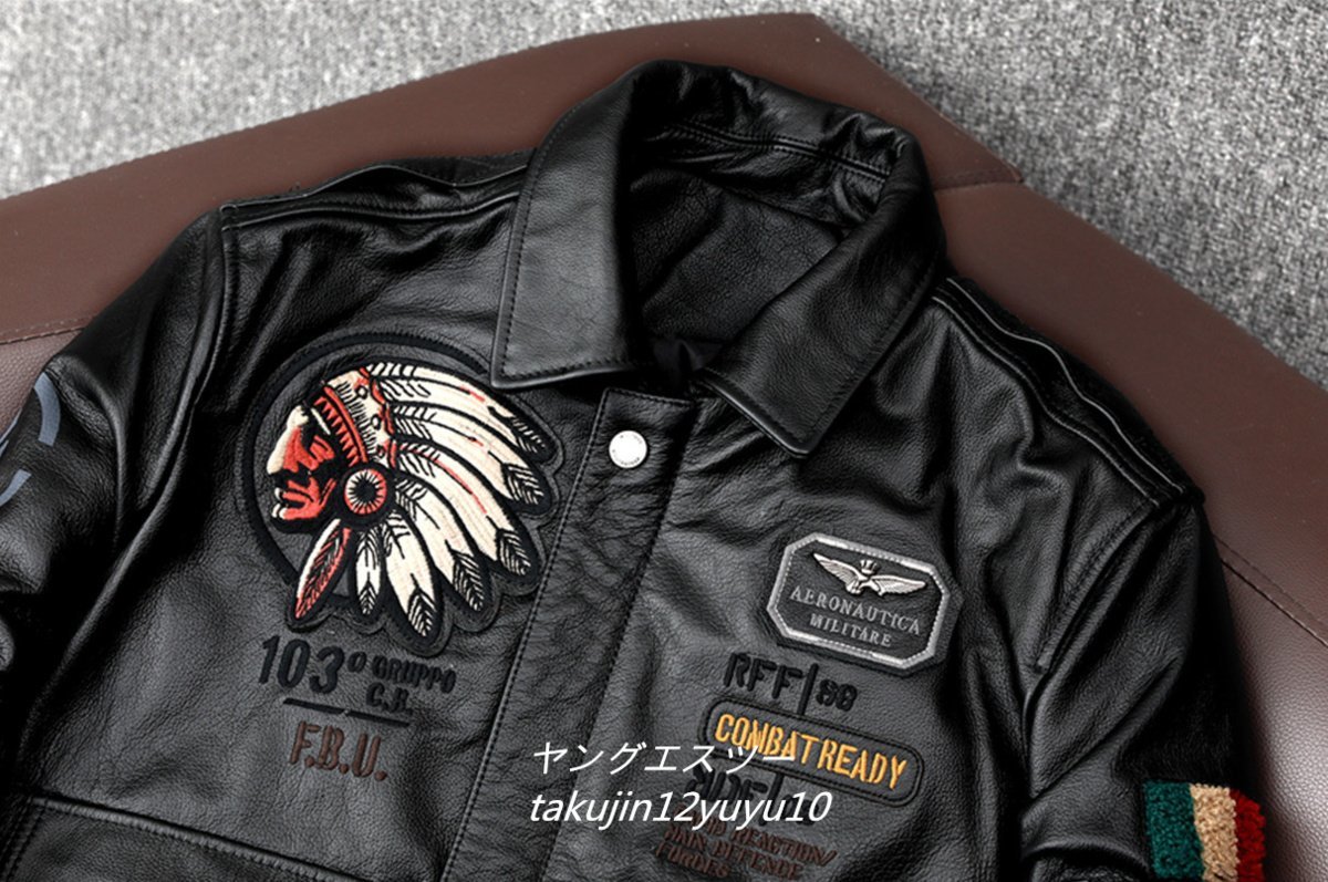 新品*25万 ライダースジャケット 革ジャン 本革ma-1フライトジャケット 最高級 イタリアンレザー バイクウェア 豪華刺繍 ブルゾン 3XL_画像5
