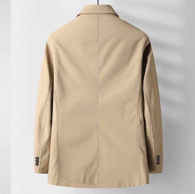スプリングコート メンズ コート ビジネスジャケット 高品質 ステンカラーコート 紳士 無地 アウター 細身 ネイビー M~4XL_画像4