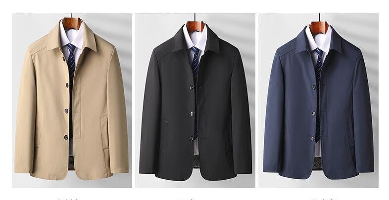 スプリングコート メンズ コート ビジネスジャケット 高品質 ステンカラーコート 紳士 無地 アウター 細身 ネイビー M~4XLの画像6