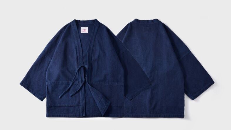 職人手作り 藍染 カバーオール 半纏 褞袍 綿&麻 ワークジャケット ゆったり 大きいサイズ 天然藍 インディゴ 薄手 M~2XL_画像6