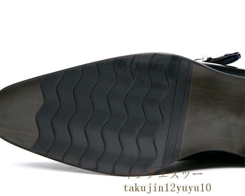 ビジネスシューズ 新品 メンズ レザーシューズ 高級牛革 モンクストラップ 紳士靴 5cmシークレット 本革 フォーマル 革靴 ブラック 24.5cmの画像3
