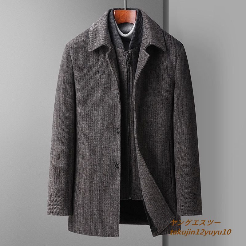 10万 最上級*ウールコート 超希少 メンズ 厚手 ビジネスコート 新品 ロングコート 裏起毛 高級 WOOL*セレブ 紳士スーツ キャメル 3XL_画像2