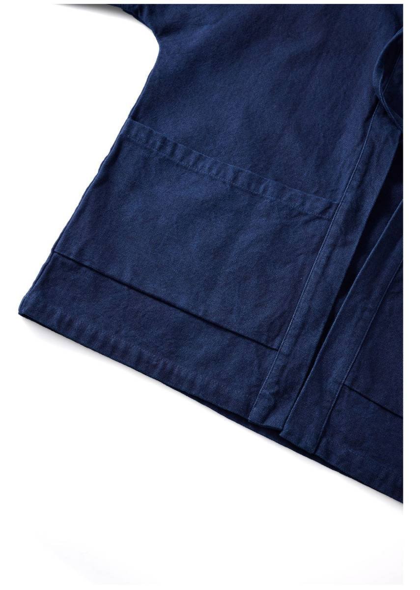 職人手作り 藍染 カバーオール 半纏 褞袍 綿&麻 ワークジャケット ゆったり 大きいサイズ 天然藍 インディゴ 薄手 M~2XL_画像5