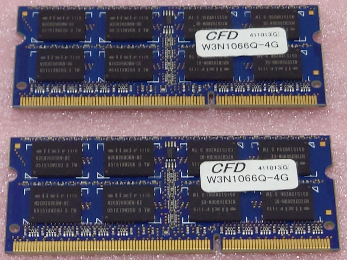 ☆CFD W3N1066Q-4G - PC3-8500S/DDR3-1066 204Pin DDR3 S.O.DIMM 8GB(4GB x2) 動作品_画像1