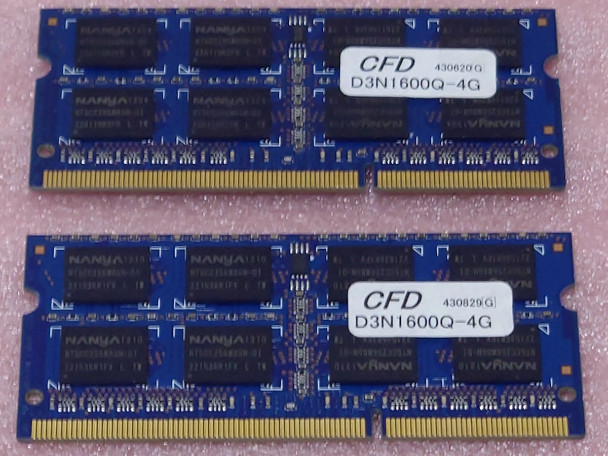 ♭CFD D3N1600Q-4G 2枚セット - PC3-12800S/DDR3-1600 204Pin DDR3 S.O.DIMM 8GB(4GB x2) 動作品_画像1