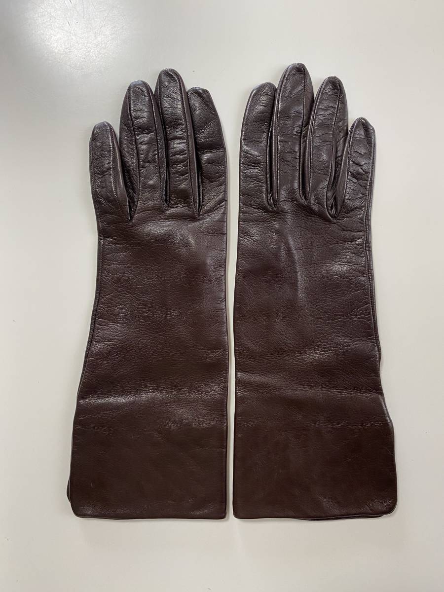 【美品】イタリア製　セルモネータ　レディース　レザーグローブ　ダークブラウン　革手袋　サイズ7 シルク裏地　SERMONETA GLOVES