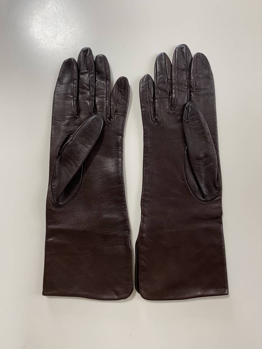 [ beautiful goods ] Italy made CERUMO ne-ta lady's leather glove dark brown leather gloves size 7 silk lining SERMONETA GLOVES