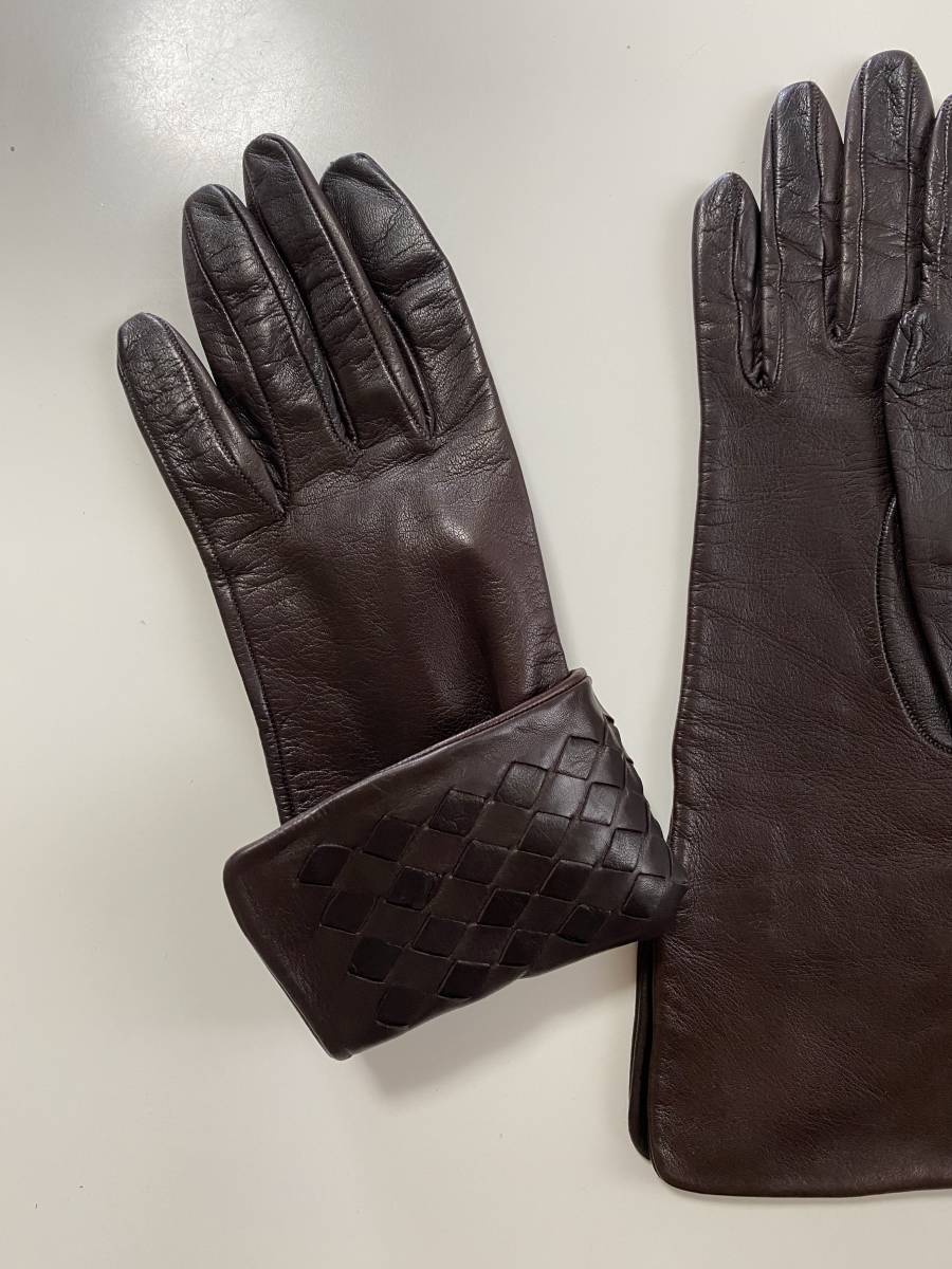 [ beautiful goods ] Italy made CERUMO ne-ta lady's leather glove dark brown leather gloves size 7 silk lining SERMONETA GLOVES