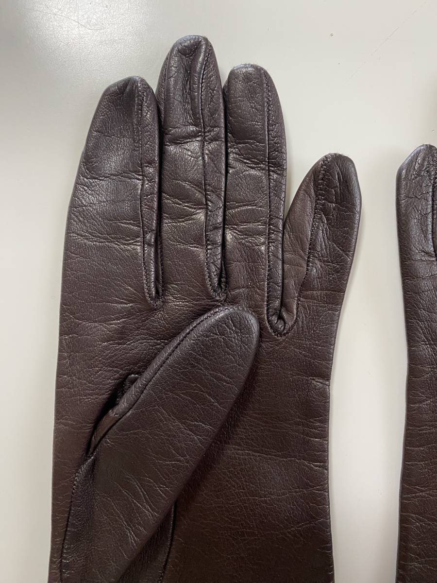 [ beautiful goods ] Italy made CERUMO ne-ta lady's leather glove dark brown leather gloves size 7 silk lining SERMONETA GLOVES