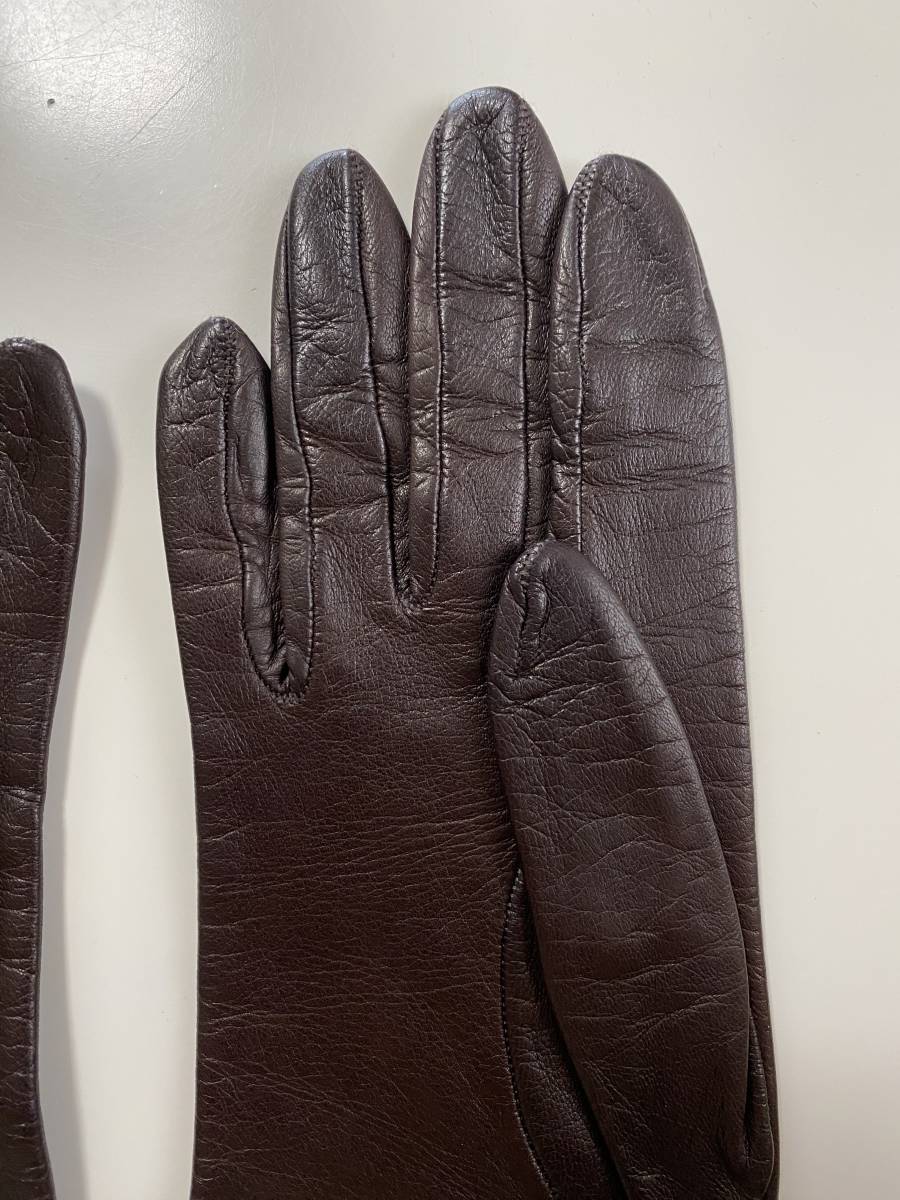 [ beautiful goods ] Italy made CERUMO ne-ta lady's leather glove dark brown leather gloves size 7 silk lining SERMONETA GLOVES