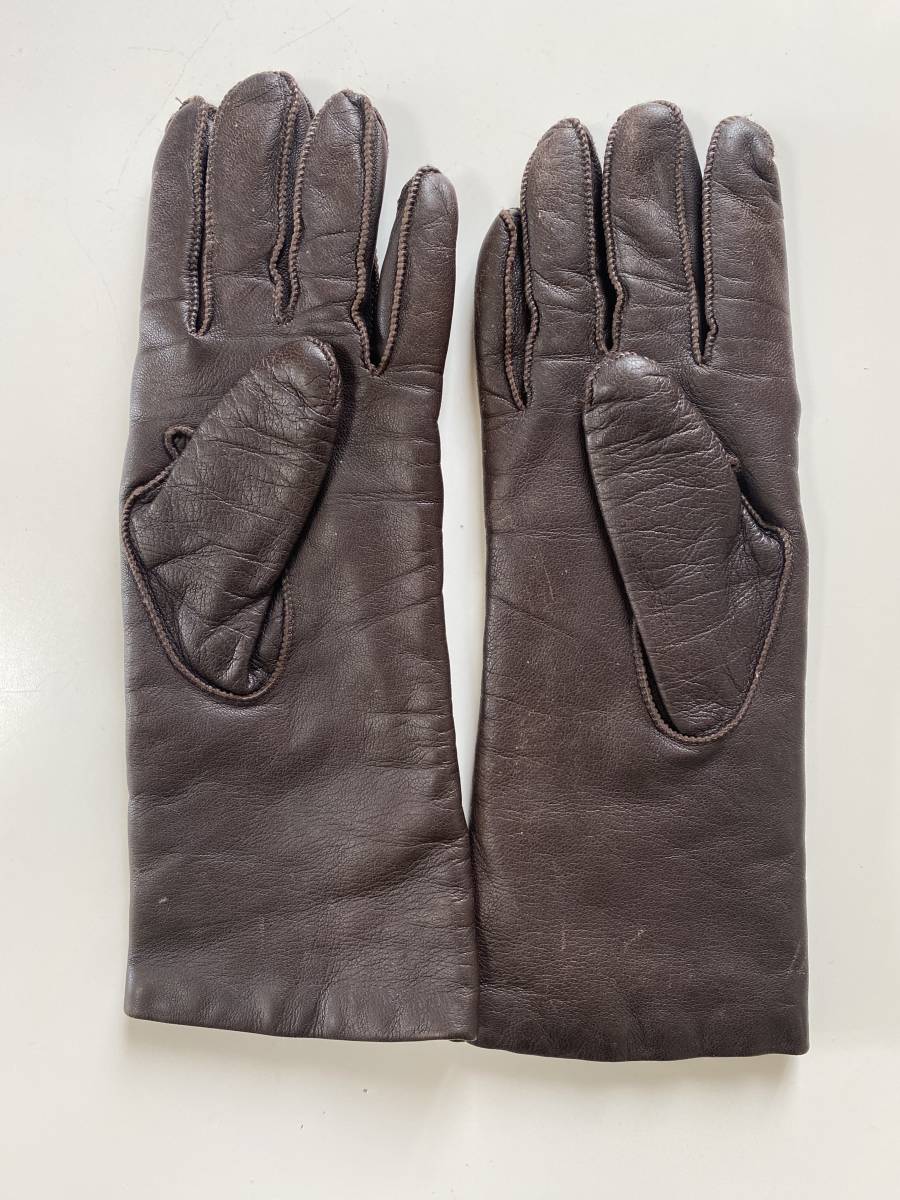 [ used ] Coach COACH lady's leather glove leather gloves Brown size 7 cashmere lining 