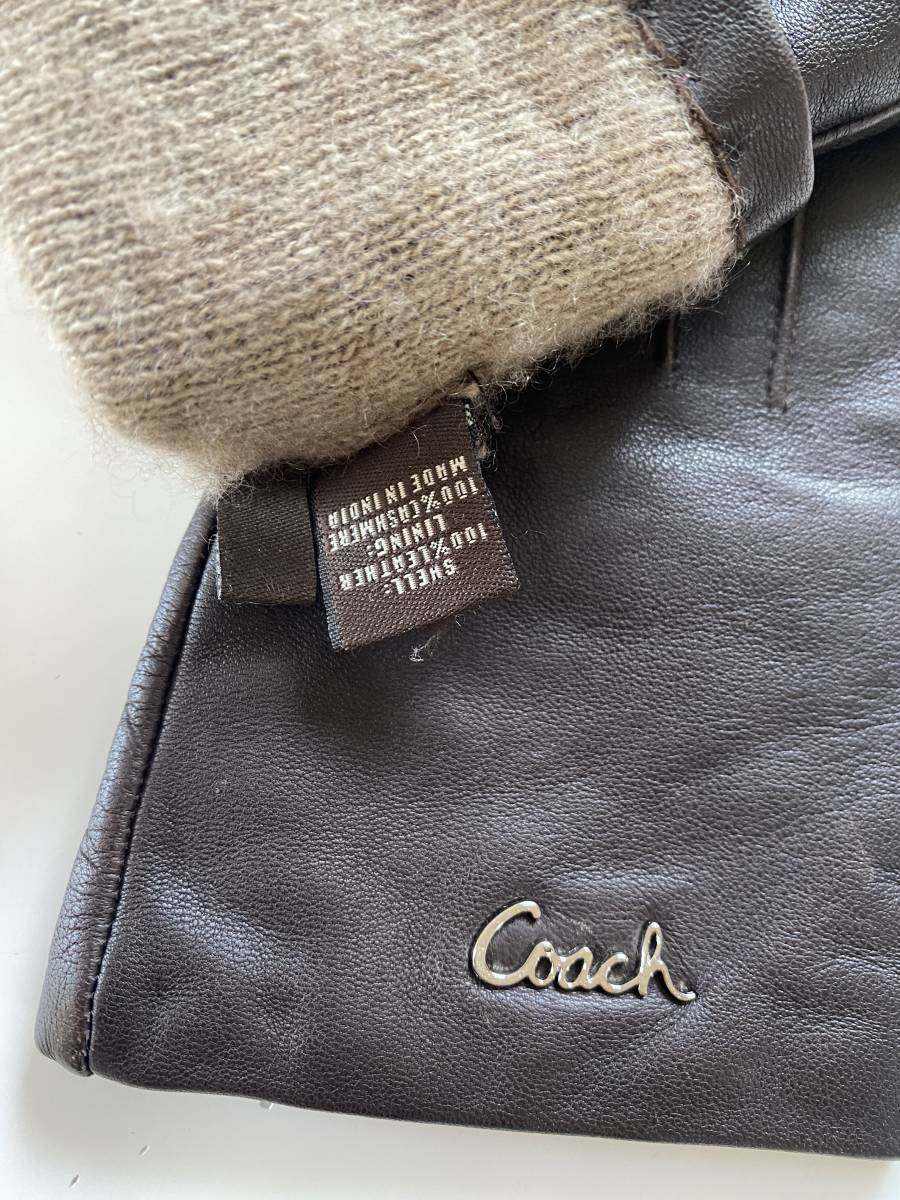 [ used ] Coach COACH lady's leather glove leather gloves Brown size 7 cashmere lining 