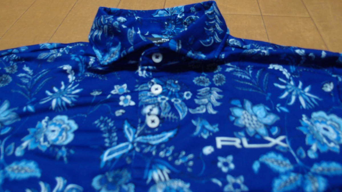 ラルフローレン　RLX　半袖ポロシャツ　Mサイズ（日本L～XLサイズ）　青色　総柄　中古美品　送料無料_画像3