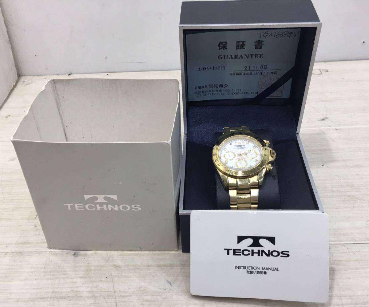 送料無料S78961 メンズ腕時計　テクノス クリスタルインデックス TECHONOS TGM639GW　クロノグラフクォーツアナログ ステンレス