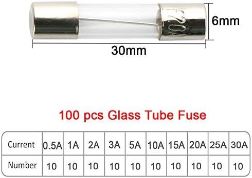 ? 125個 6X30mm プロフェッショナル自動速ブローガラス管ヒューズキット: 100個クイックブローガラス管ヒューズ +_画像2