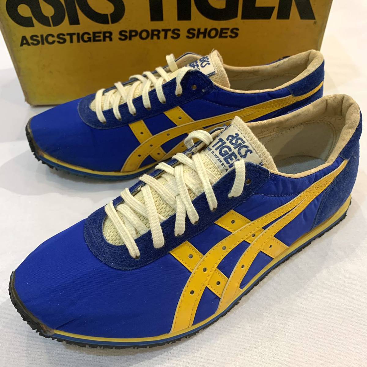 デッドストック ！ アシックス タイガー マラソン 80 ASICS TIGER 日本製 ビンテージ 25.0㎝ 80s 青黄 JAPAN DEAD_画像1