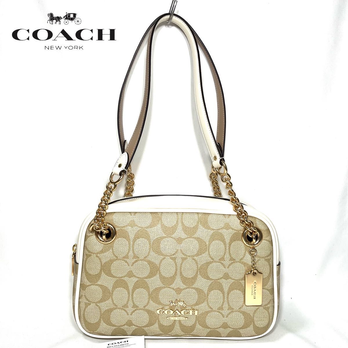 【新品】COACH コーチ ショルダーバッグ チョーク シグネチャー キャンバス C8149