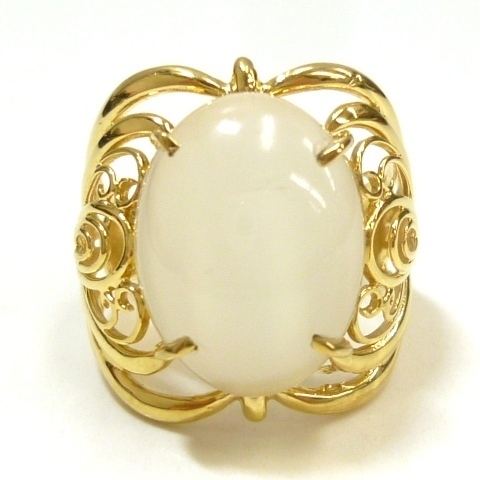 J◇K18 豪華 大粒！ムーンストーン付 イエローゴールド リング 指輪 13号 18金 Yellow Gold Moonstone ring_画像2