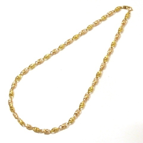 J◇K18 コンビ デザイン イエローゴールド ＆ ピンクゴールド チェーン ネックレス 18金 YG PG 41cm Yellow Pink gold Chain necklace_画像2