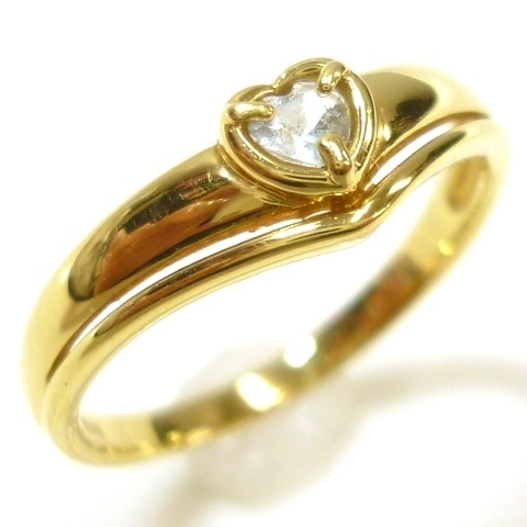 J◇K18 ハートのアクアマリン♪ イエローゴールド リング 指輪 12.5号 18金 K18YG Yellow gold Aquamarine ring【ネコポスOK】