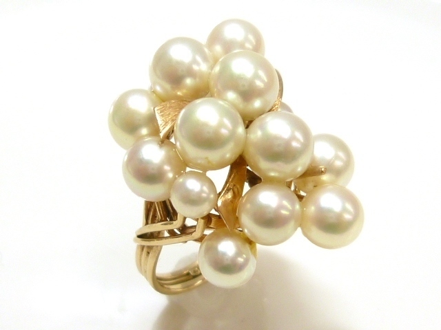 J◇K14 豪華 パール付 リング 指輪 11.5～12号 ピンクゴールド 華やか 真珠 ゴージャス 上品 フォーマル Pink gold Pearl ring
