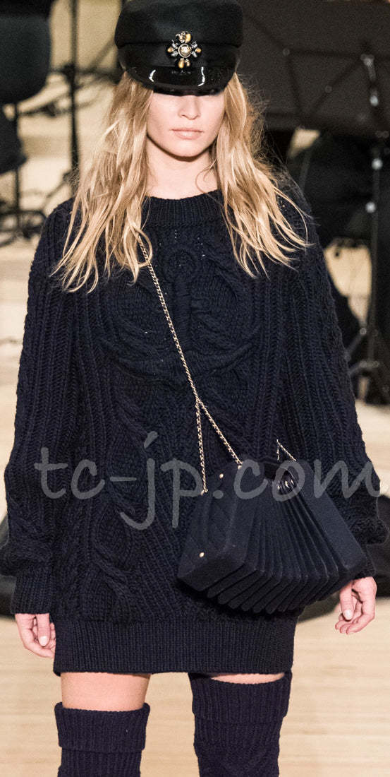 超美品 シャネル CHANEL ネイビー・ウール・カシミア・ケーブル・ニット・ワンピース・セーター 38 40 42_画像2