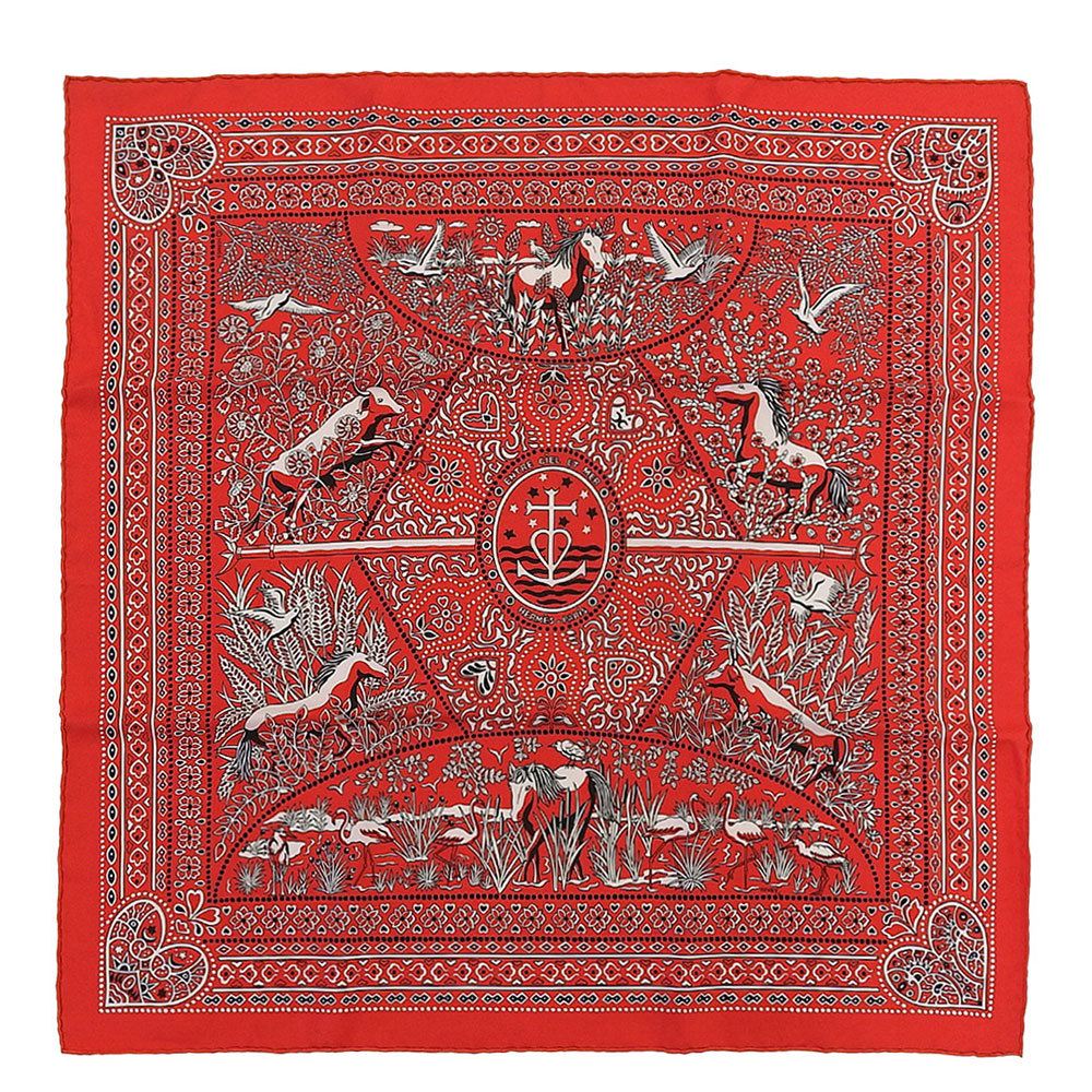 超美品 エルメス HERMES 現行黒タグ カレ55 Entre Ciel et mer Bandana ガヴロッシュ シルク スカーフ バンダナ