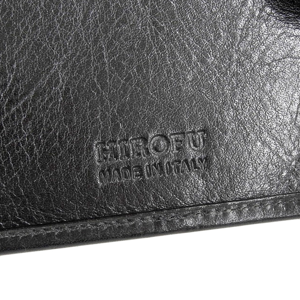  super-beauty goods Hirofu HIROFU present Logo leather wallet folding twice purse coin case . inserting 2ka place card storage 9 sheets black men's lady's business 