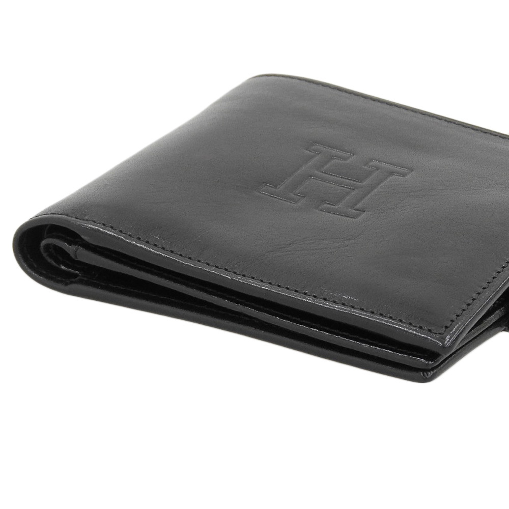  super-beauty goods Hirofu HIROFU present Logo leather wallet folding twice purse coin case . inserting 2ka place card storage 9 sheets black men's lady's business 