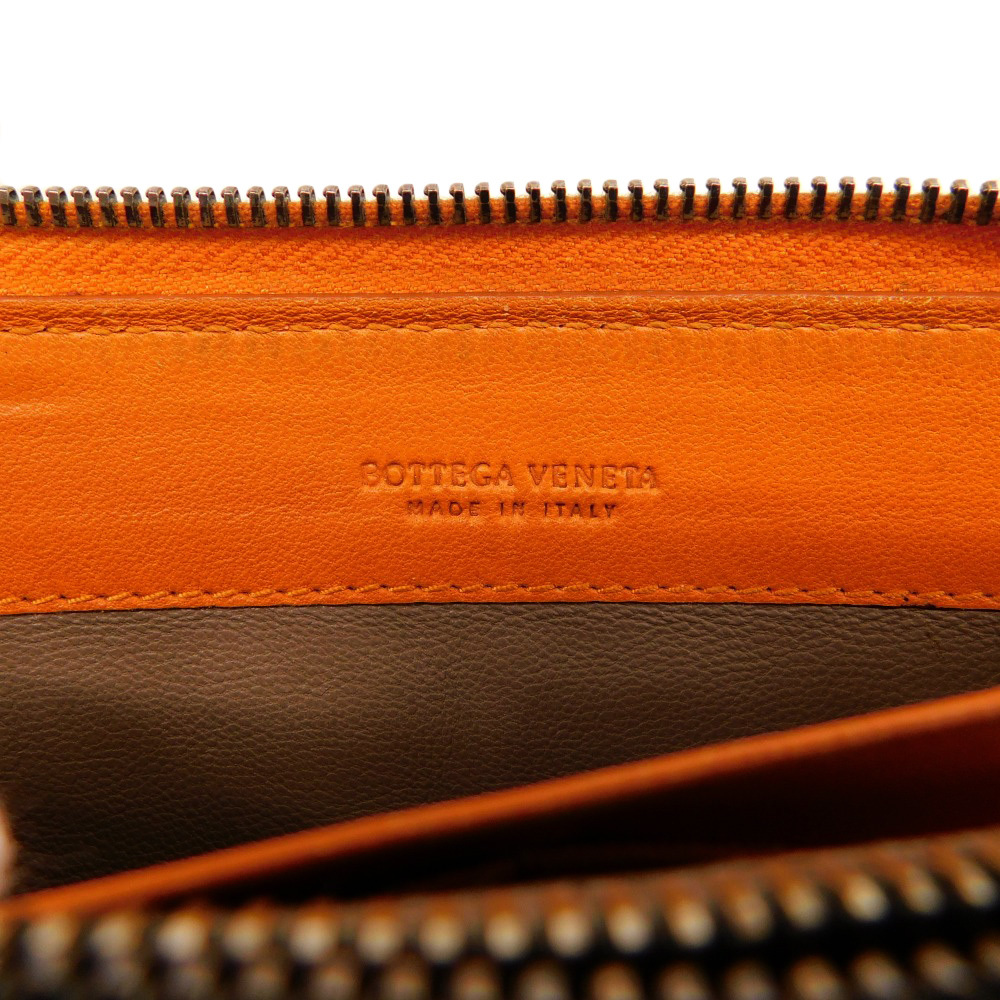 良品 ボッテガヴェネタ Bottega Veneta イントレチャート レザー ラウンドジップ L字 ウォレット 二つ折 財布 オレンジ メンズ レディース_[ボッテガヴェネタ]財布