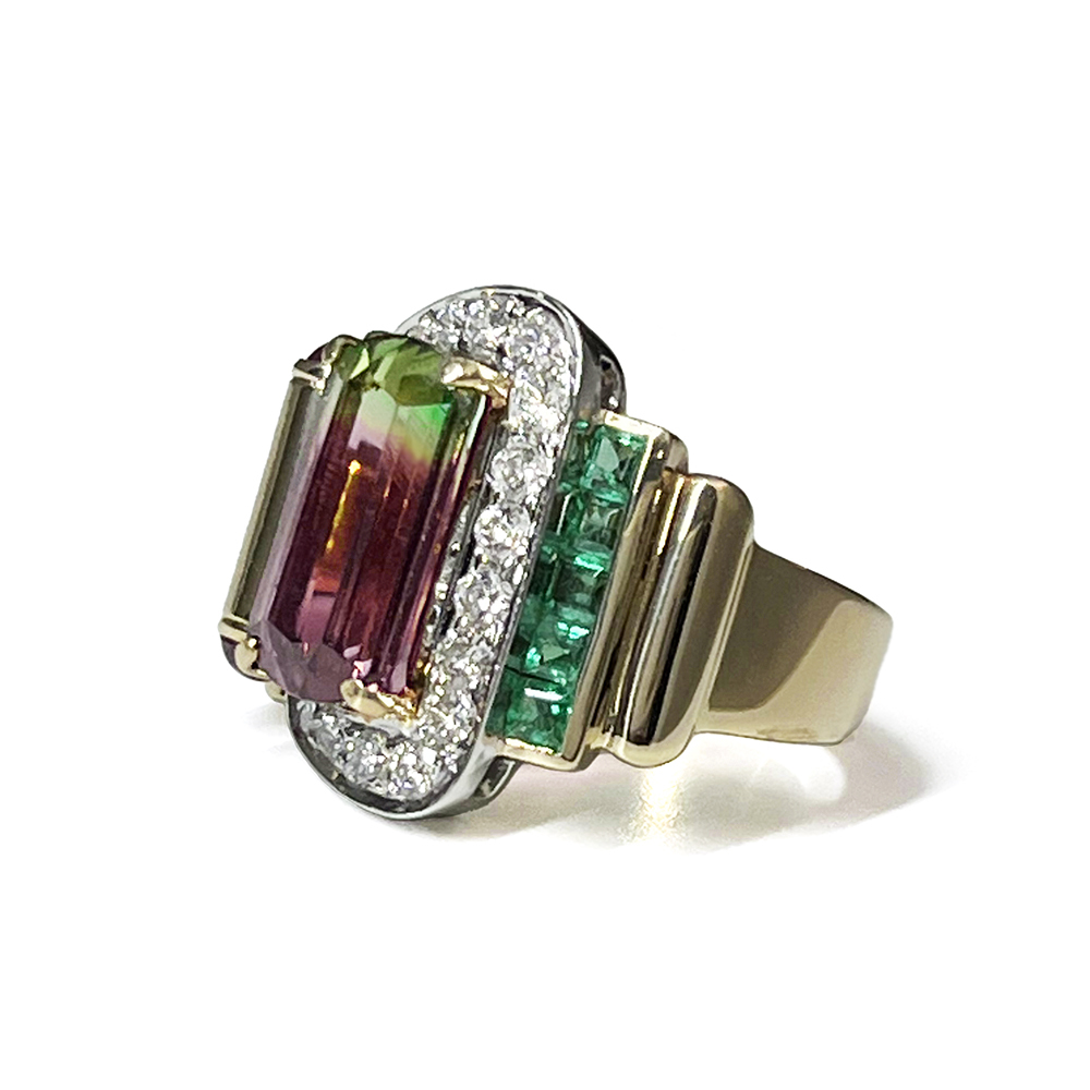 . light Hara K18/Pt900bai color tourmaline 3.91ct diamond 0.70ct emerald 0.45ct ruby te The Yinling g. another certificate attaching 